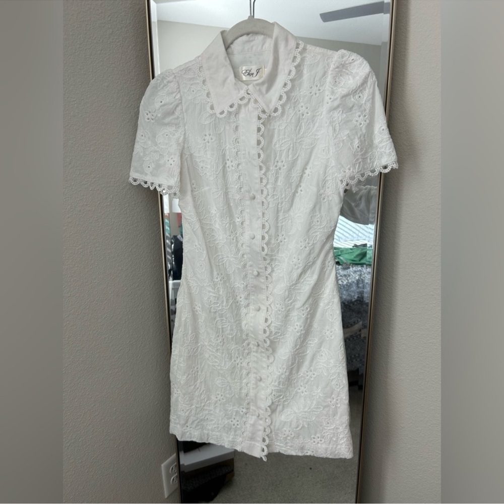 Eliza J White Lace Short Sleeve Blouse